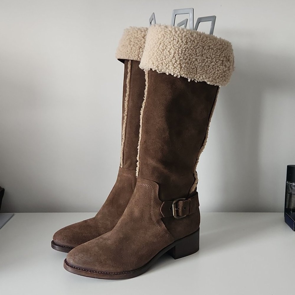NAPOLEONI | Tall shearling boots brown suede sz 38